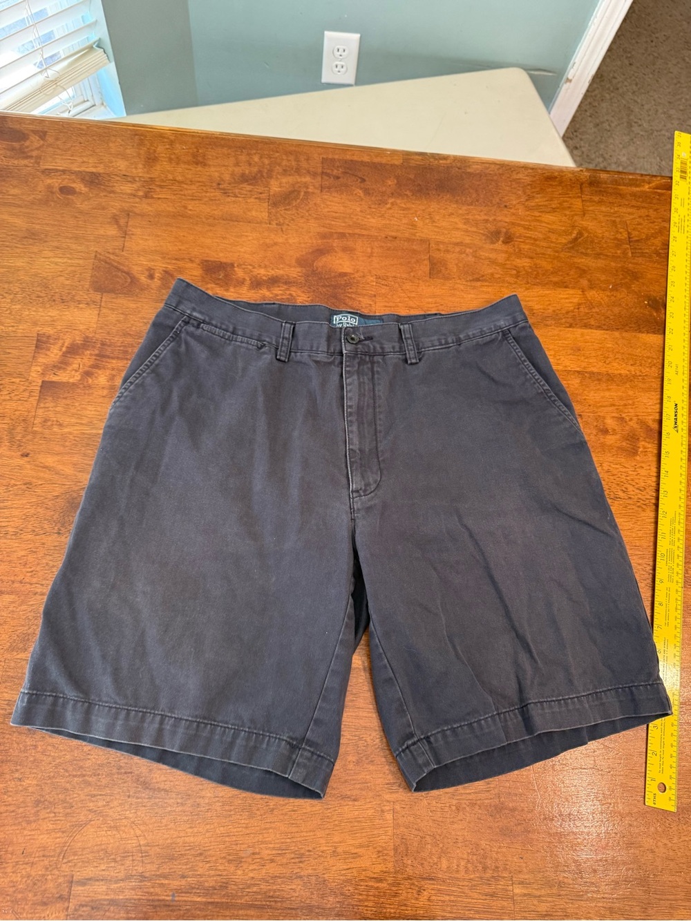 Polo Ralph Lauren Prospect Short Mens 36 Slate Grey Blue Cotton Chino Flat Front